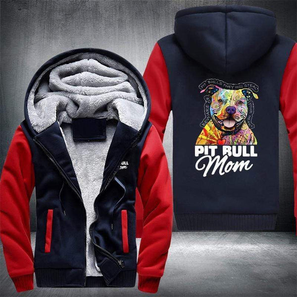 Pit Bull Mom Fleece Jacket 2XL / Navy/Heather White
